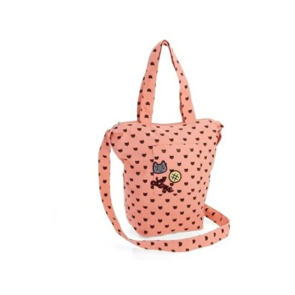 Cat Print Jr. Tote Bag With Appliqué Patches & Double Handles - Picture 9 of 12